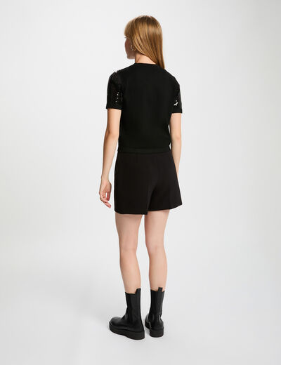 Vest met ronde hals en pailletten zwart vrouw