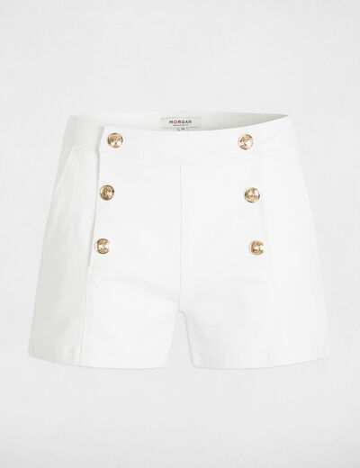 Short en jean boutons blanc femme