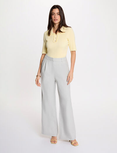 Pantalon large taille haute gris clair femme