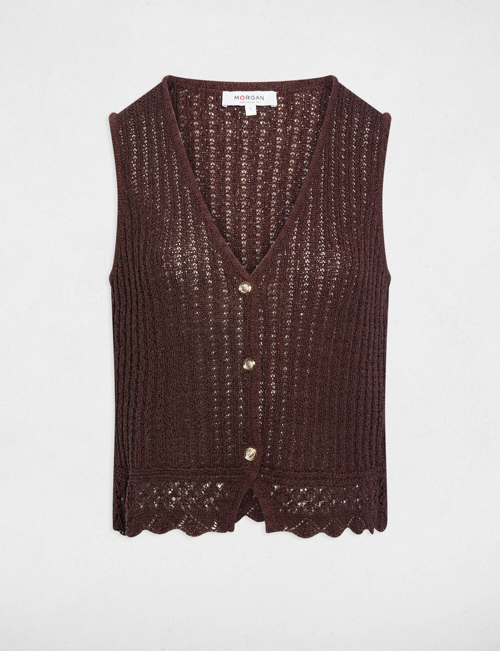 Gilet sans manches ajouré marron foncé femme