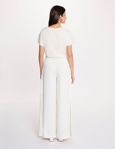 T-shirt col v manches courtes blanc femme