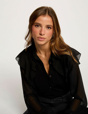 geknopte voile t shirt zwart vrouw Geknopte voile T-shirt zwart vrouw