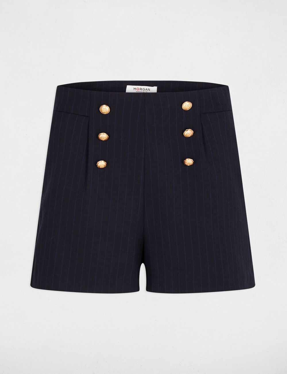 Short taille haute boutons bleu marine femme