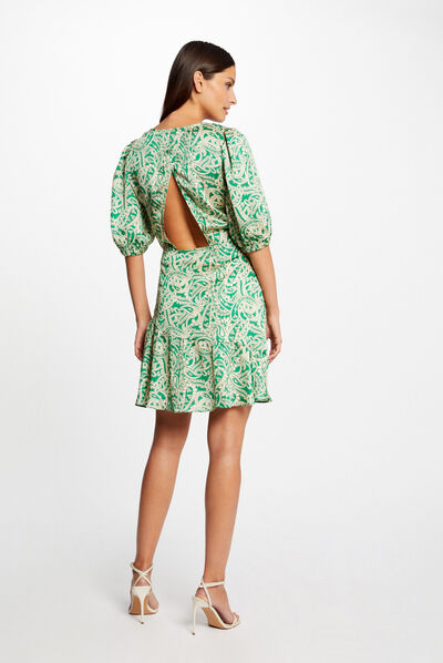 Robe cintrée dos ouvert satin imprimée multico femme