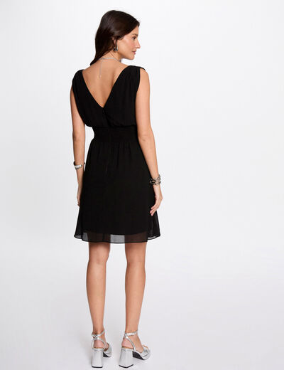 Robe courte évasée fluide noir femme