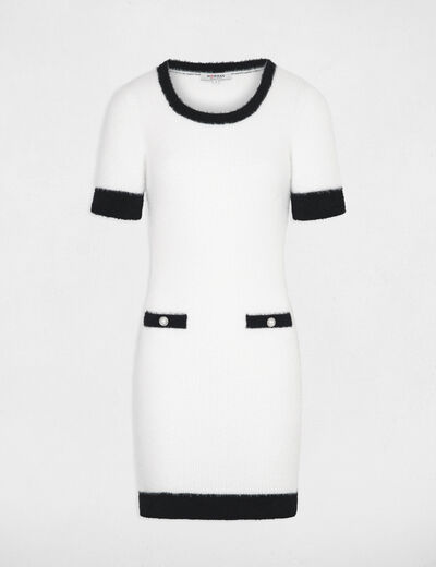 Robe tricot courte ajustée ecru femme