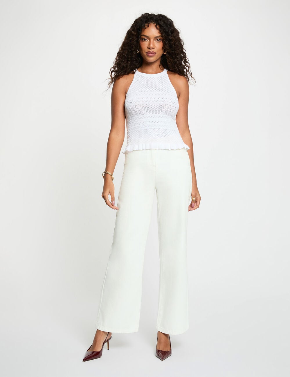 Pull ajust&eacute; sans manches blanc femme