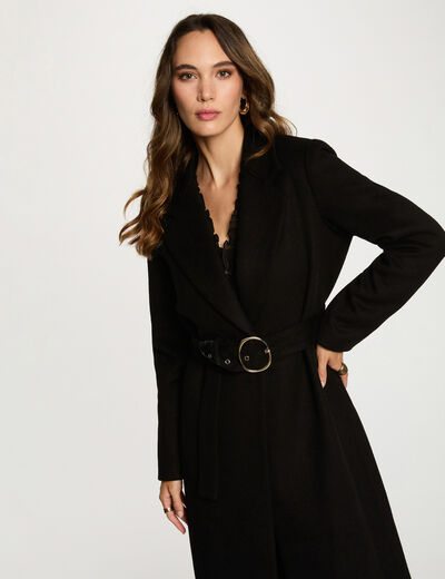 Manteau long ceinturé noir femme