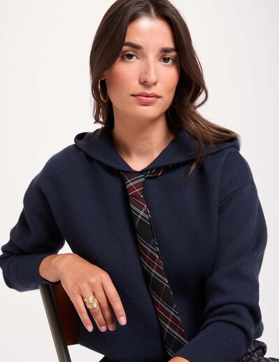 Trui met capuchon marineblauw vrouw