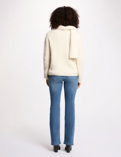 Pull col écharpe ivoire femme