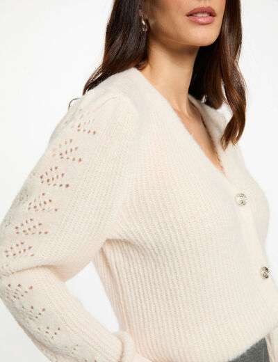 Getailleerd vest met V-hals ivoor vrouw