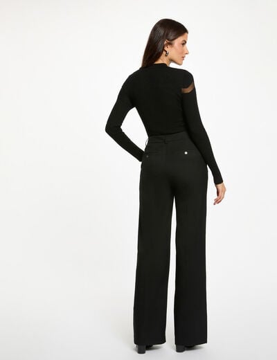 Pull ajusté col rond noir femme