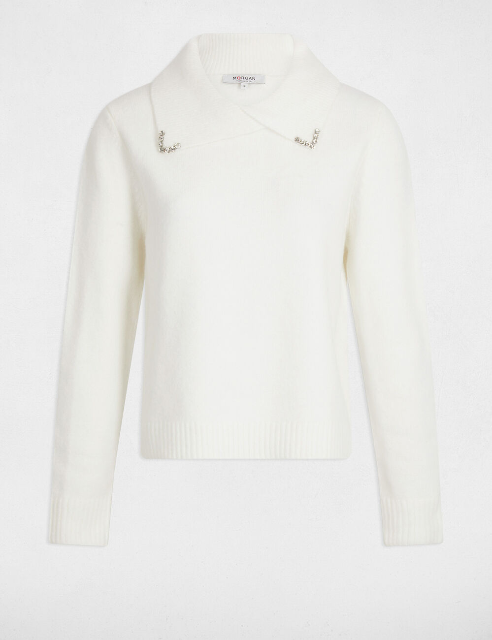 Pull col à revers ivoire femme