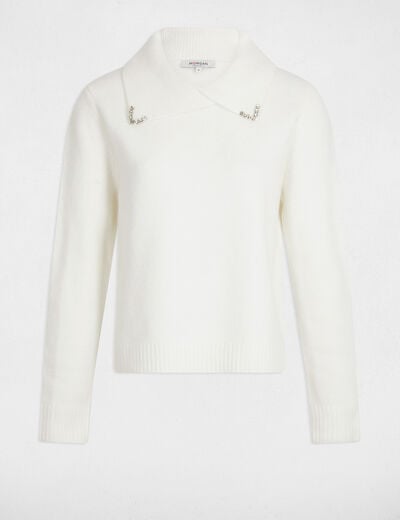 Pull col à revers ivoire femme