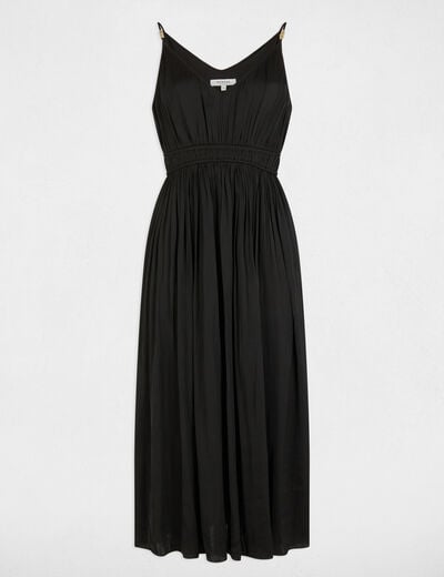 Rechte geplooide midi jurk zwart vrouw