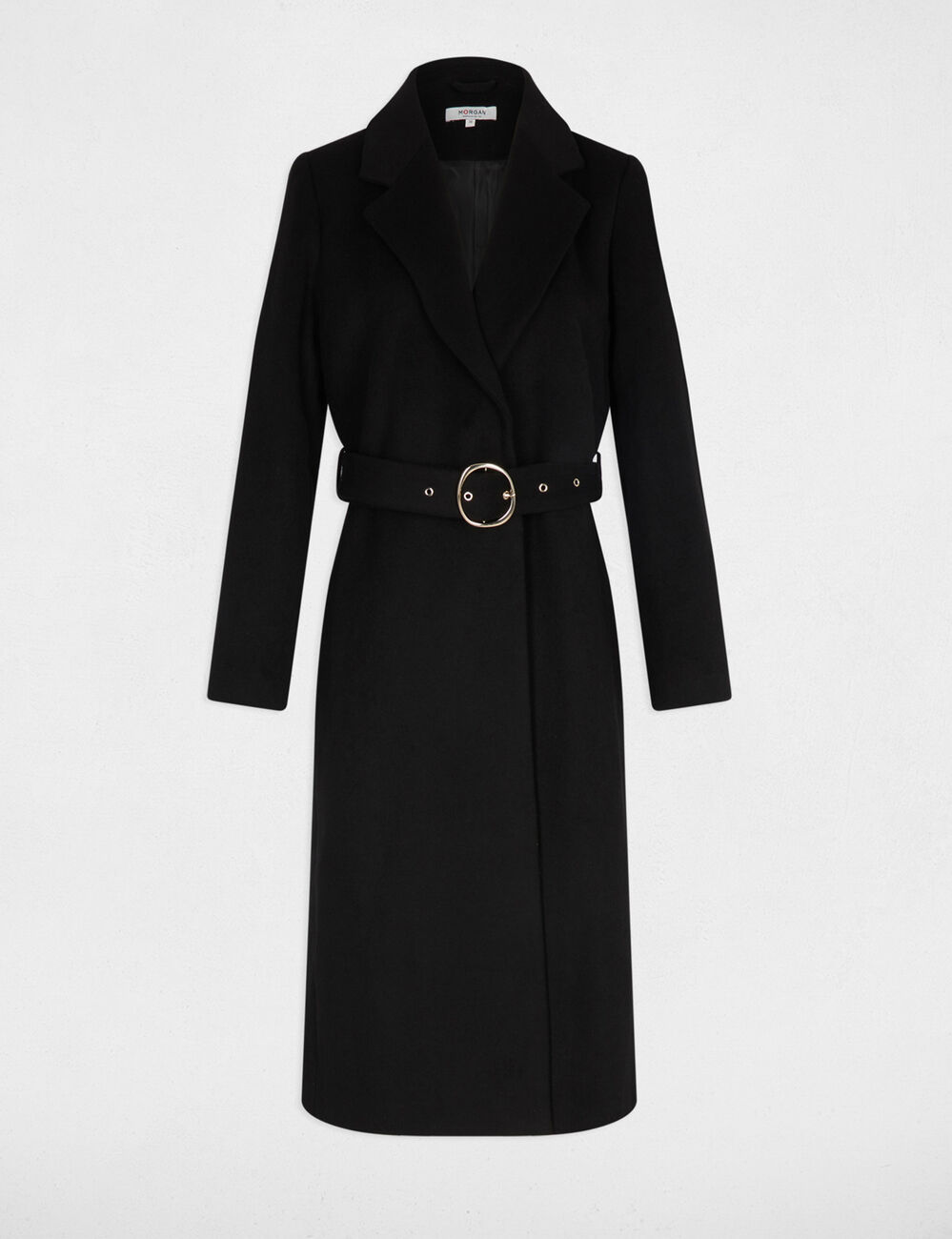 Manteau long ceinturé noir femme