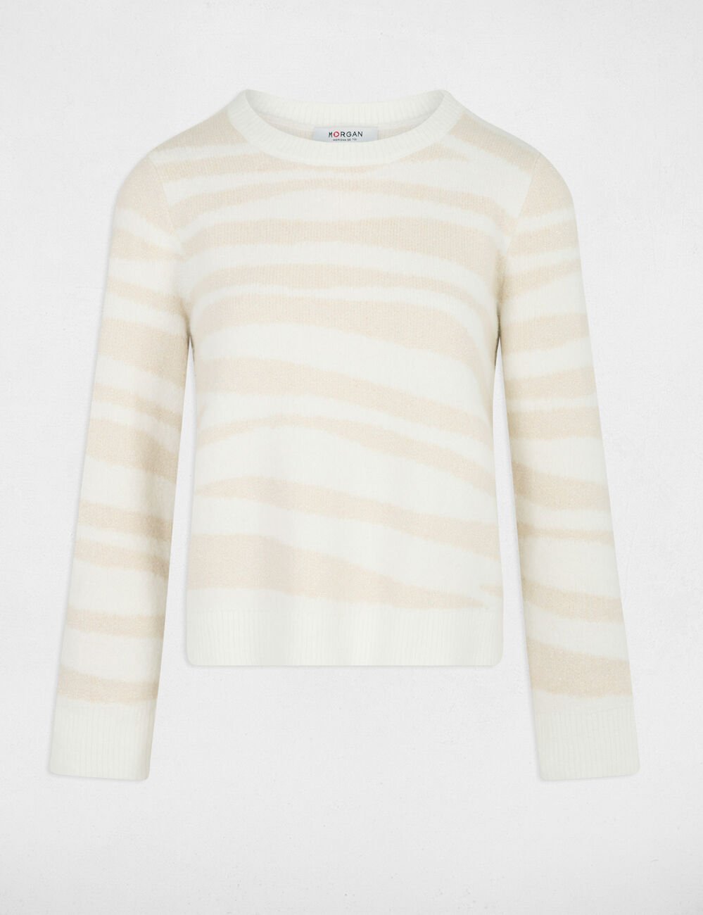 Pull court jacquard ivoire femme