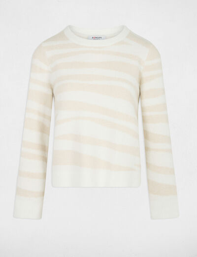 Pull court jacquard ivoire femme