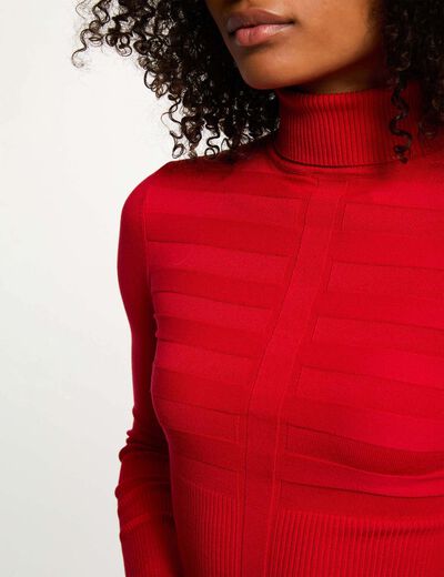 Pull col roulé ajusté rouge femme