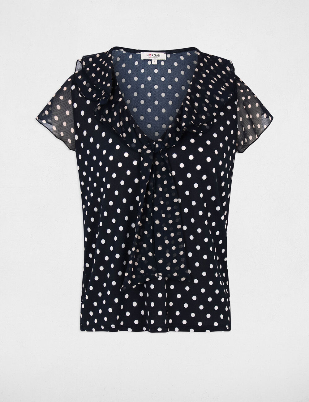 T-shirt voile col v bleu marine femme