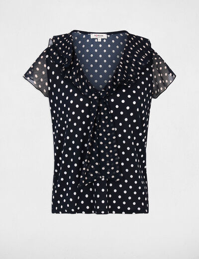 T-shirt voile col v bleu marine femme