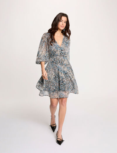 Robe courte manches bouffantes multicolore femme