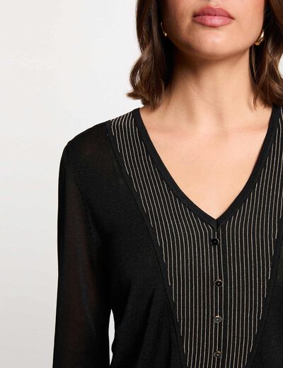 pull col v metallise noir femme Pull col v métallisé noir femme