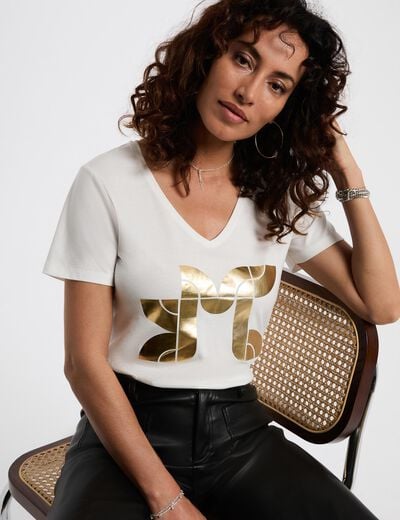 T-shirt court sérigraphié blanc femme