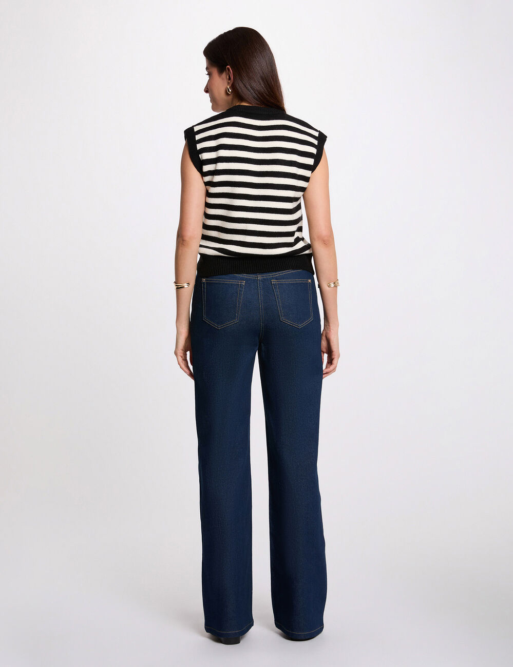 Gilet ray&eacute; sans manches ivoire femme