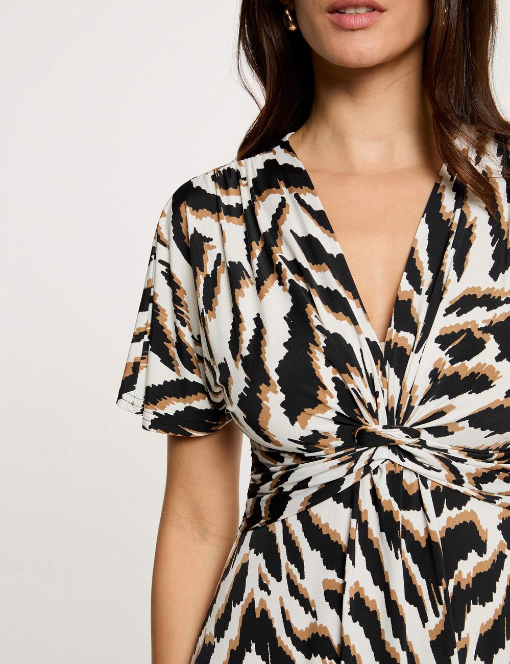 Robe courte col v multicolore femme