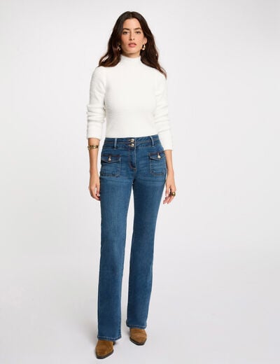 Bootcut jeans met knoopzakken stone washed denim vrouw