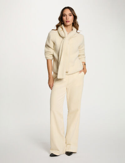 Wijde ribfluwelen broek ecru vrouw