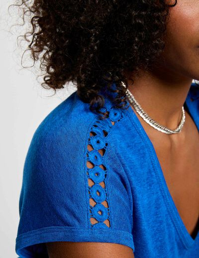T-shirt met korte mouwen bleu electrique vrouw