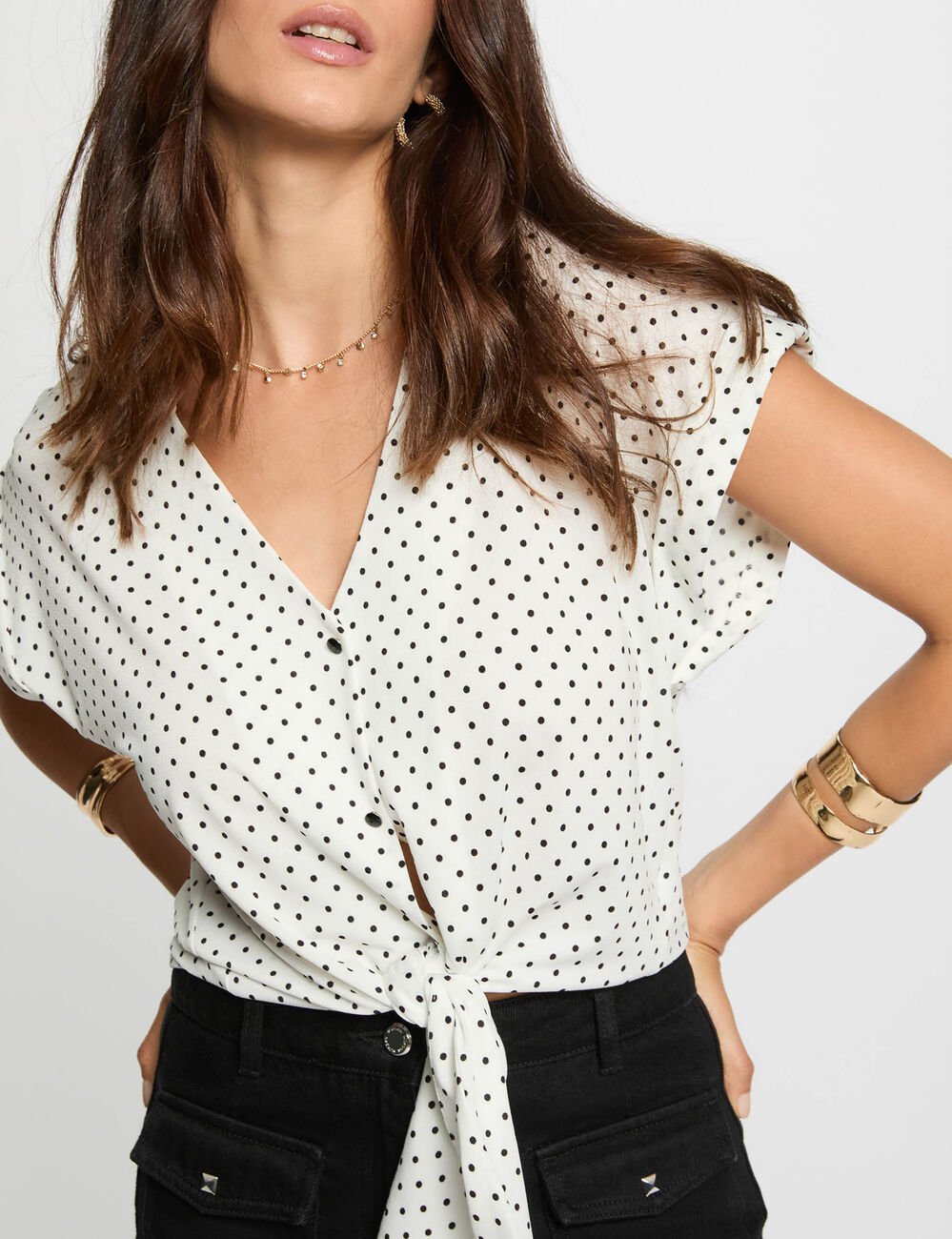 Chemise cropped col v blanc femme