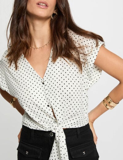 Chemise cropped col v blanc femme