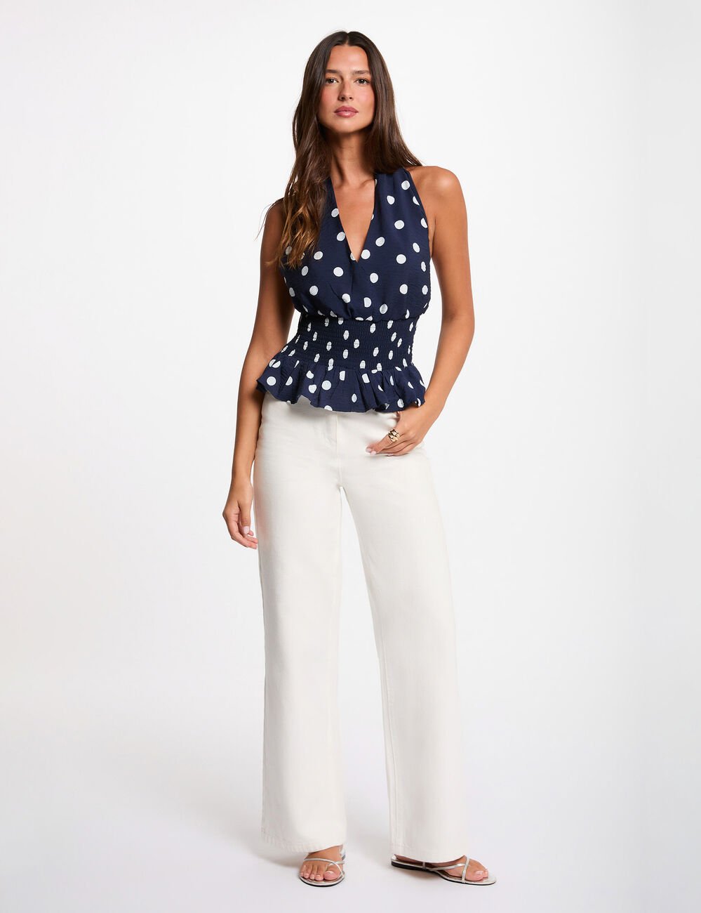 Top sans manches col v bleu marine femme