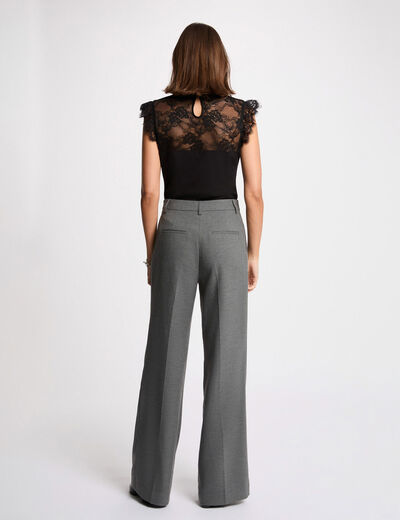 T-shirt met kanten hoge kraag zwart vrouw