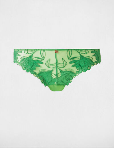 Tanga en dentelle vert femme