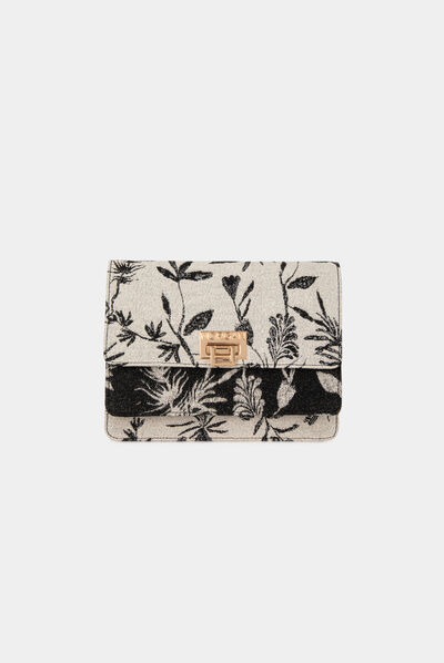 Sac à rabat imprimé végétal noir femme
