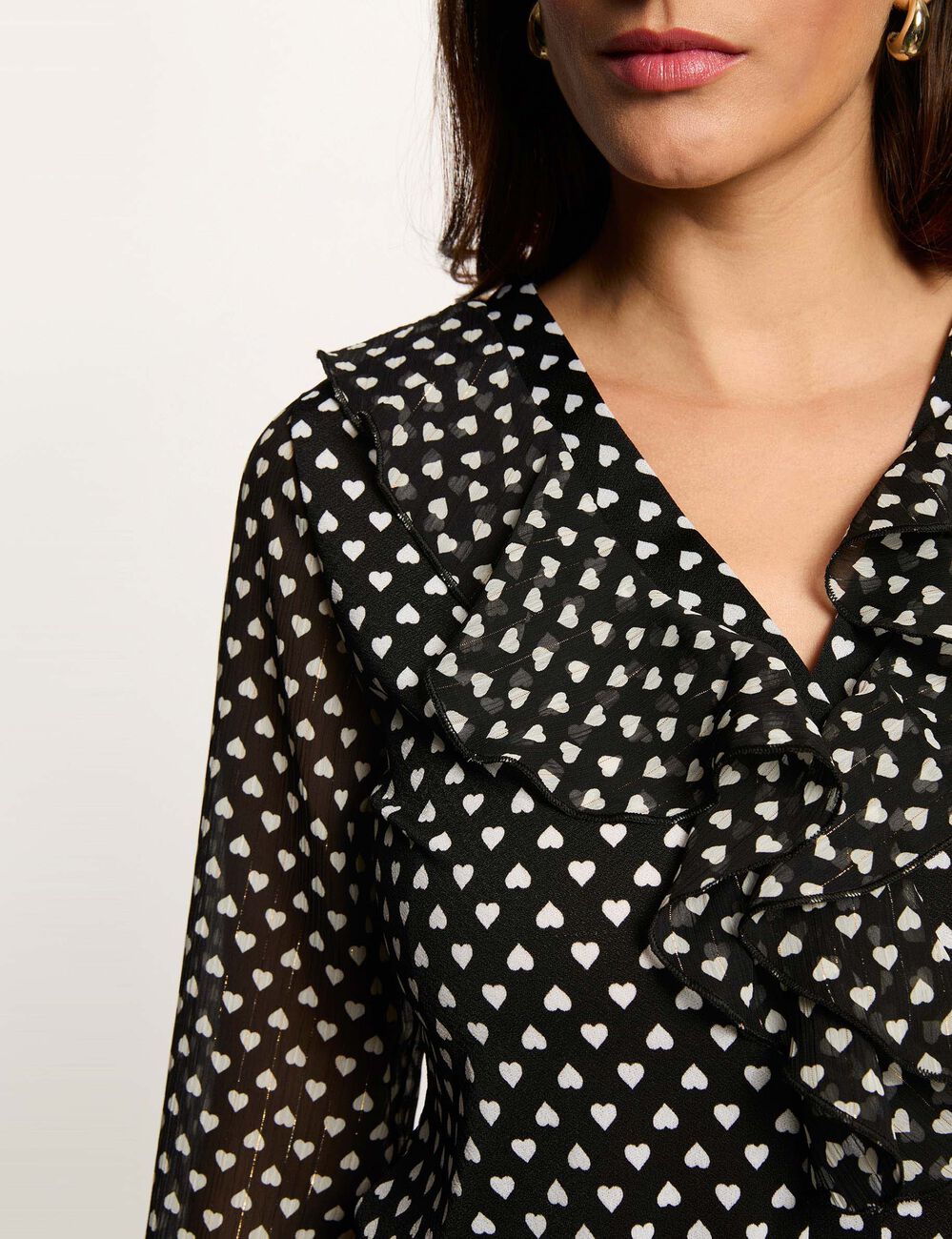 Chemise voile col v noir femme