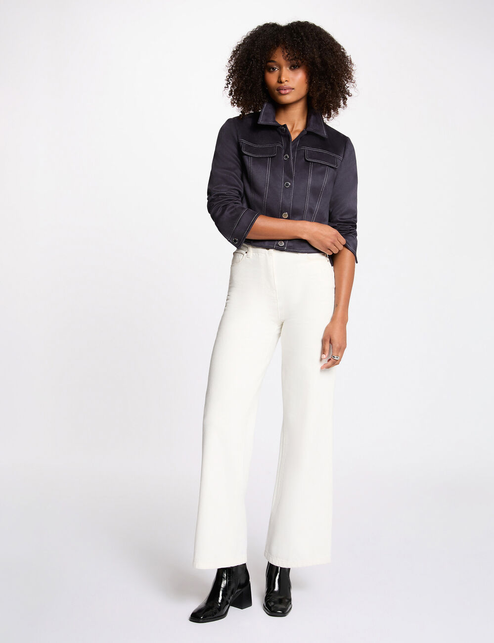 Veste courte su&eacute;dine bleu marine femme