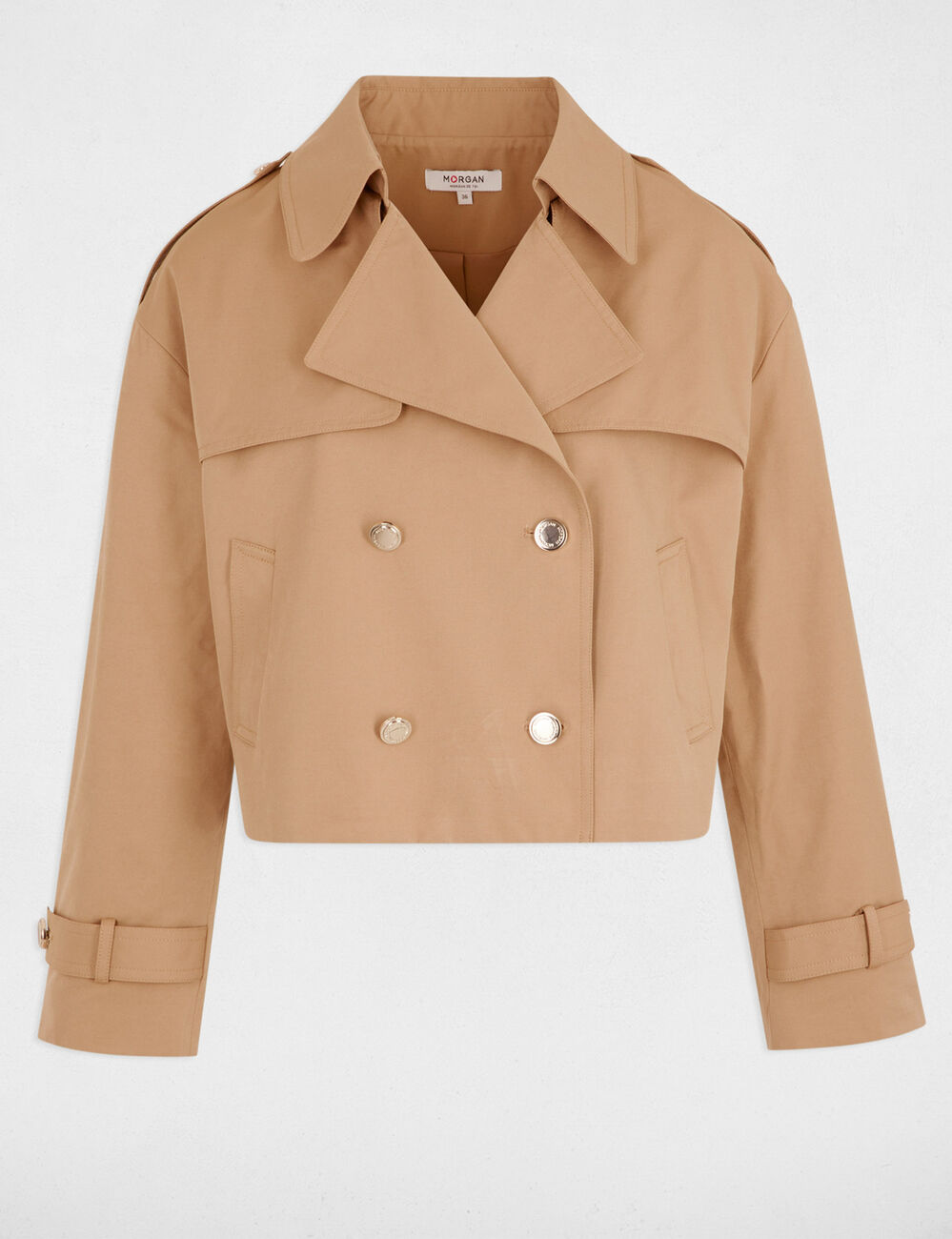 Korte trenchcoat met knopen camel vrouw