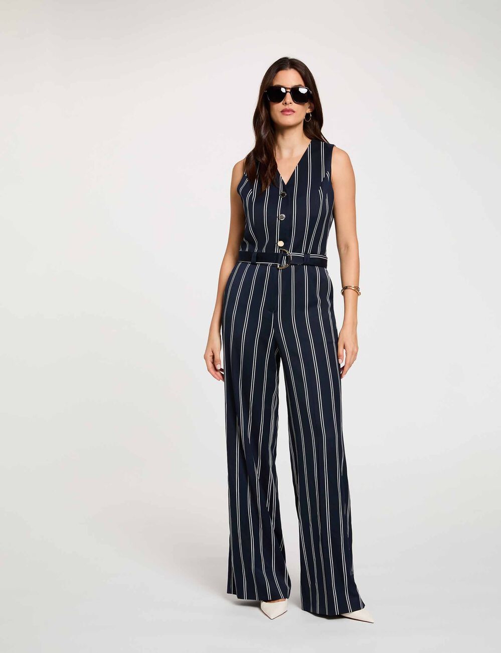 Combinaison sans manches col v bleu marine femme