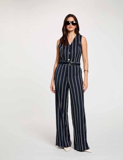 Combinaison sans manches col v bleu marine femme