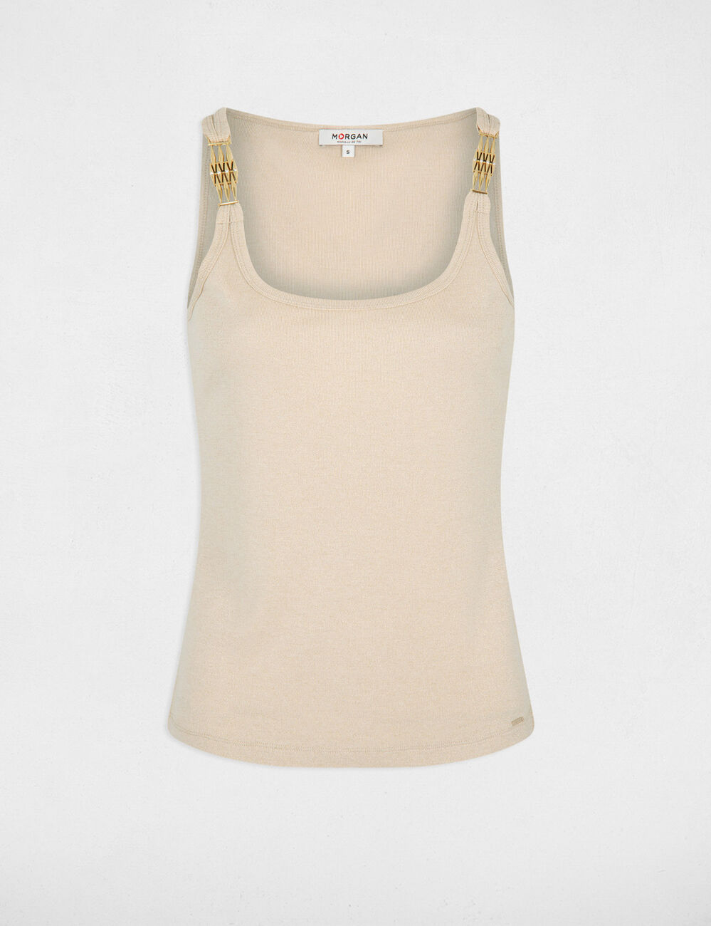Geribbelde tanktop met dunne bandjes ivoor vrouw