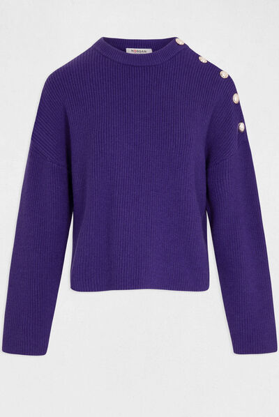 Pull manches longues avec boutons violet femme