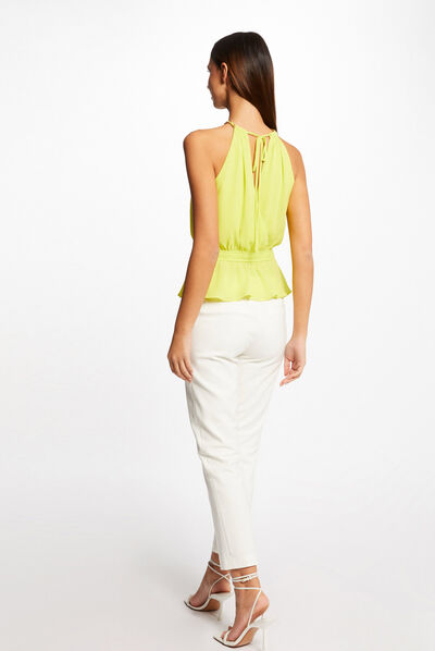 Mouwloze blouse met wikkelkraag anijsgroen vrouw