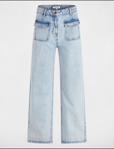 Jeans large taille haute denim bleach femme