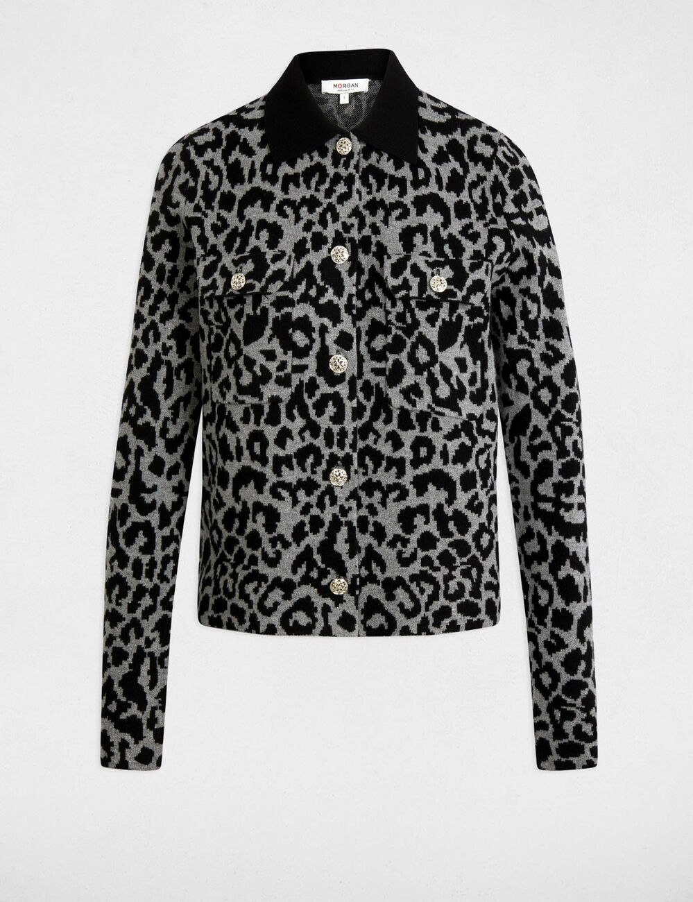 Gilet manches longues imprimé gris moyen femme