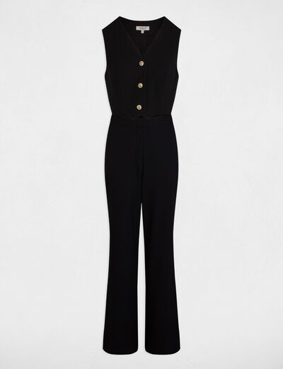 Lange jumpsuit met V-hals zwart vrouw